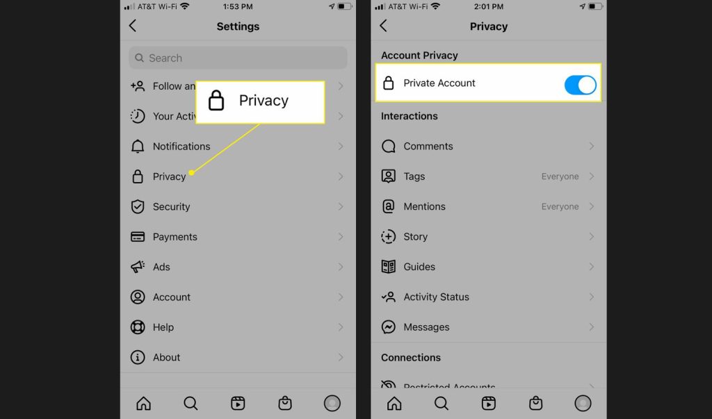 Instagram private account setting to stop new bot followers