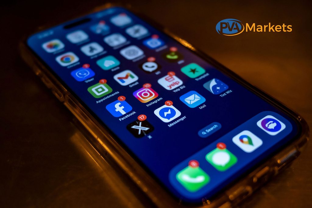 Smartphone showing social media notification icons