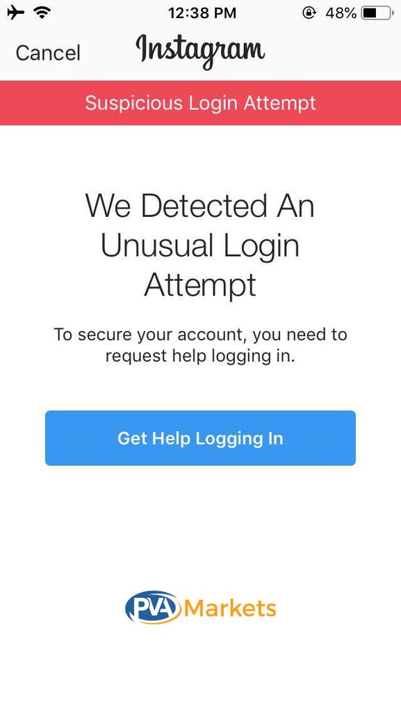 Instagram suspicious login attempt warning asking the account owner to verify access.